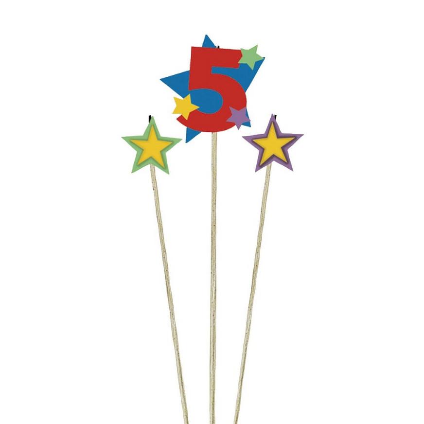 Number 5 Star Birthday Toothpick Candle Set 3pc